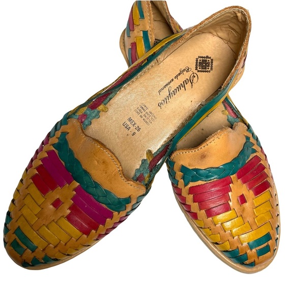 Women’s Calzado Artisanal Leather Huaraches Colorful Woven Design Size 9 - Picture 2 of 12